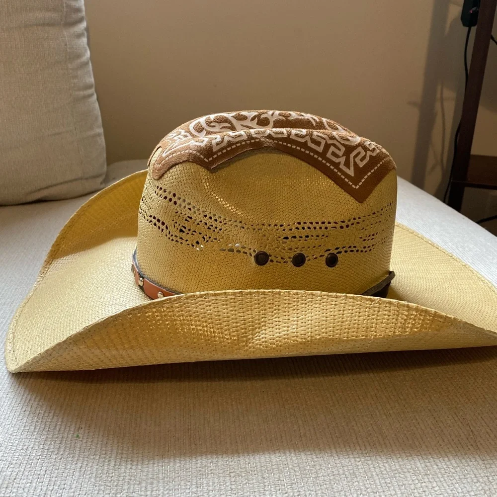 Stylish Tan Cowboy Western unisex  Hat with Brown Accents - Picture 7 of 8